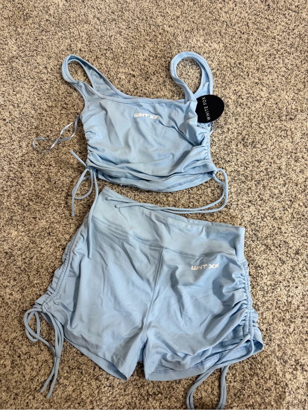 Light Blue White Fox Two-Piece Active Set - Top & Shorts